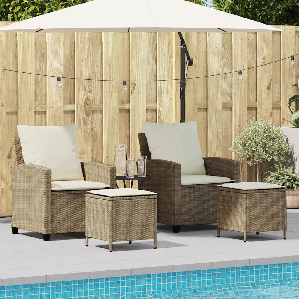 4-delige tuinbankset met kussens beige polyrotan