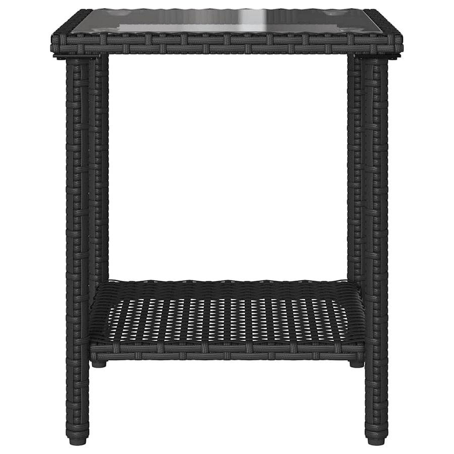 Tuinbank met tafel en kussens L-vormig zwart polyrotan