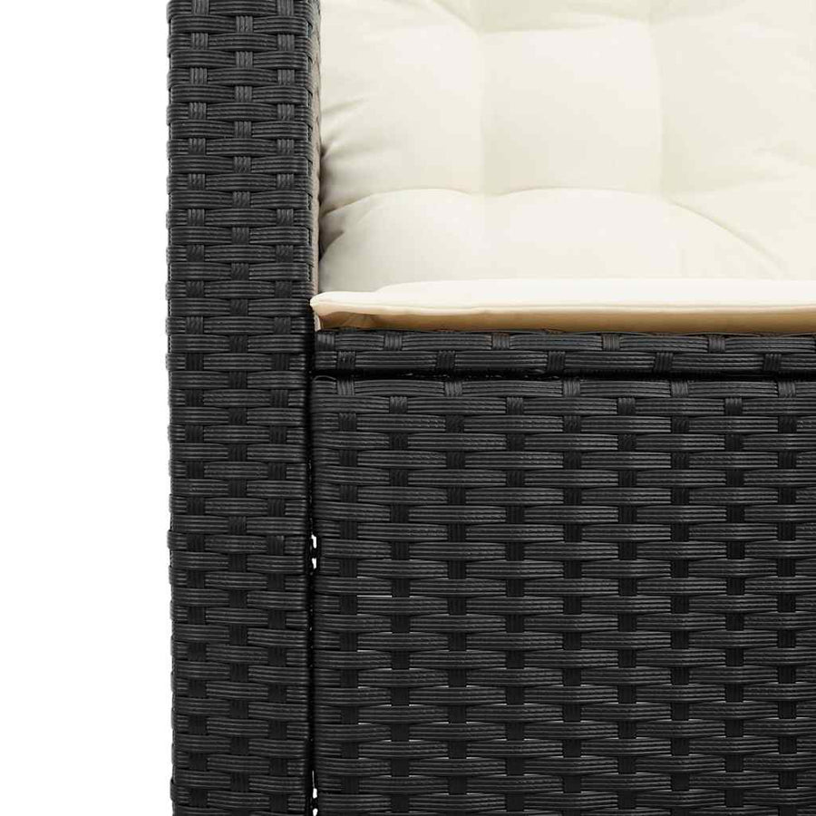 Tuinbank met tafel en kussens L-vormig zwart polyrotan