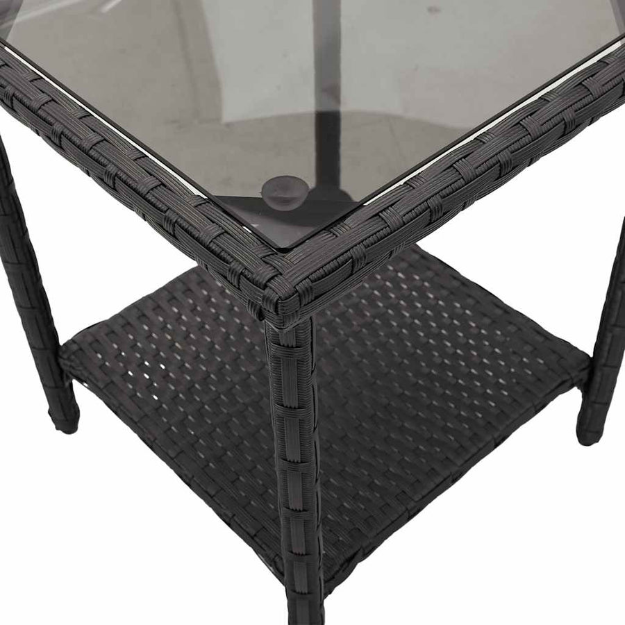 Tuinbank met tafel en kussens L-vormig zwart polyrotan