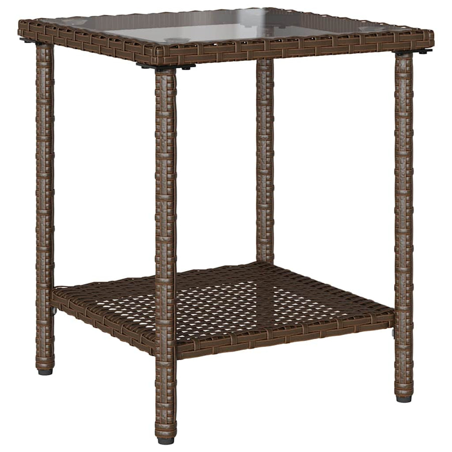 Tuinbank met tafel en kussens L-vormig bruin polyrotan