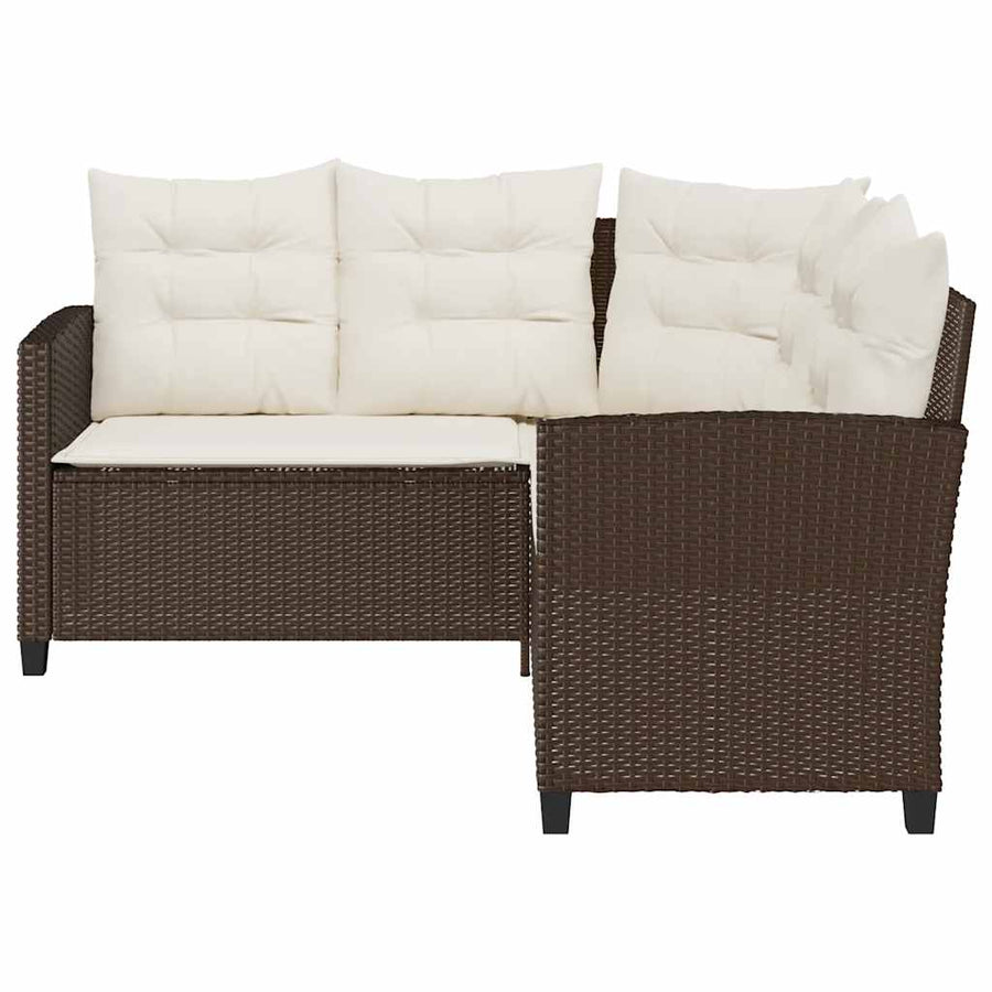 Tuinbank met tafel en kussens L-vormig bruin polyrotan