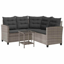 Tuinbank Met Tafel En Kussens L-Vormig Poly Rattan Grijs