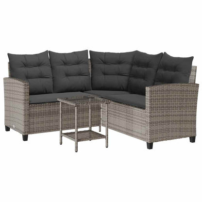Tuinbank Met Tafel En Kussens L-Vormig Poly Rattan Grijs
