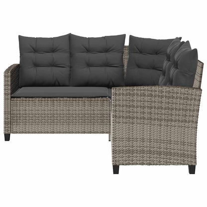 Tuinbank Met Tafel En Kussens L-Vormig Poly Rattan Grijs