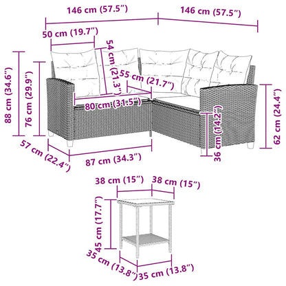 Tuinbank Met Tafel En Kussens L-Vormig Poly Rattan Grijs