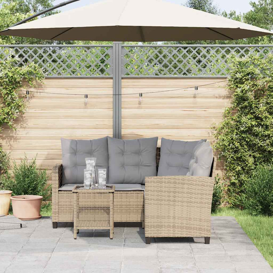 Tuinbank Met Tafel En Kussens L-Vormig Poly Rattan Beige en grijs