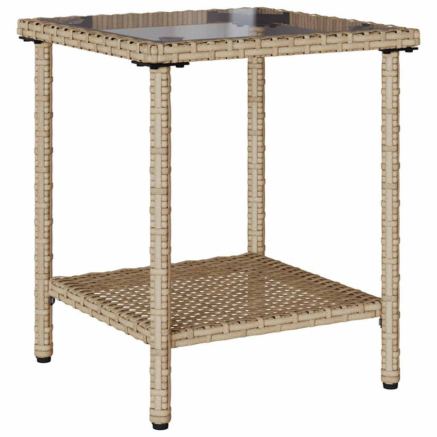 Tuinbank Met Tafel En Kussens L-Vormig Poly Rattan Beige en grijs