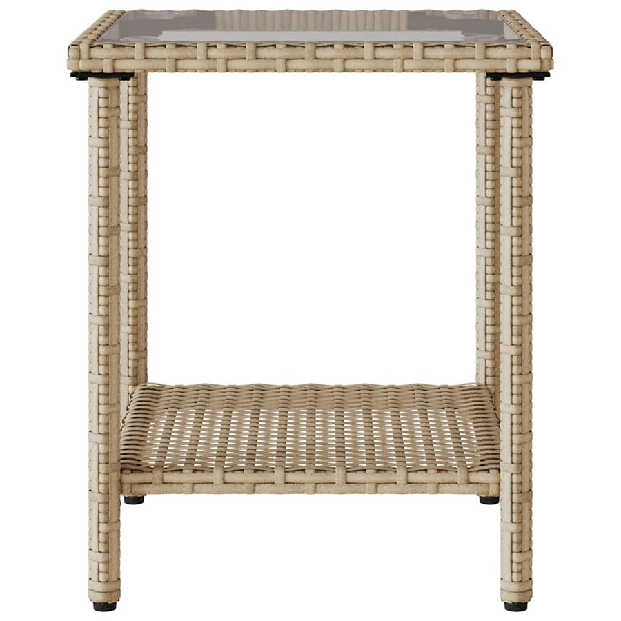 Tuinbank Met Tafel En Kussens L-Vormig Poly Rattan Beige en grijs