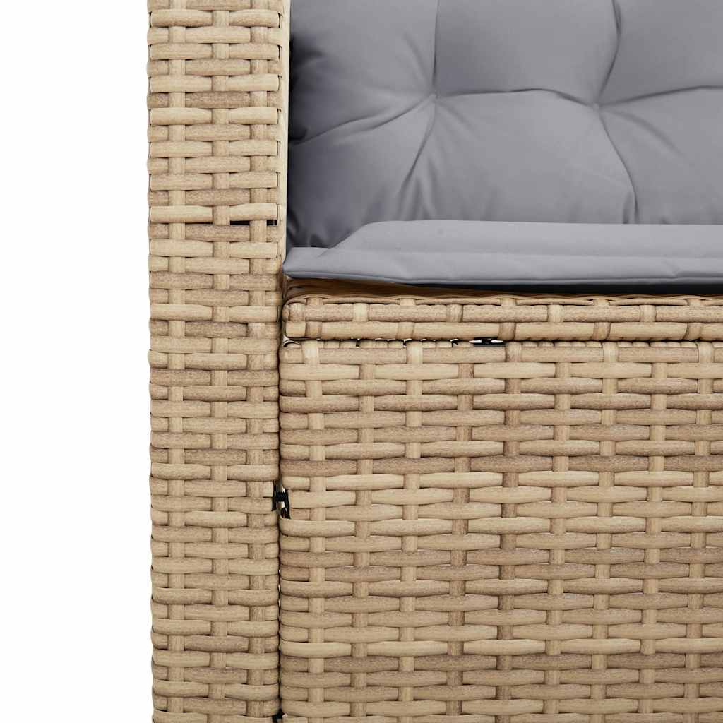 Tuinbank Met Tafel En Kussens L-Vormig Poly Rattan Beige en grijs