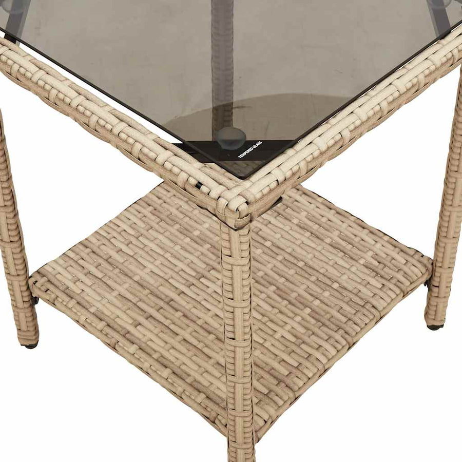 Tuinbank Met Tafel En Kussens L-Vormig Poly Rattan Beige en grijs