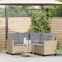 Tuinbank Met Tafel En Kussens L-Vormig Poly Rattan Beige en grijs