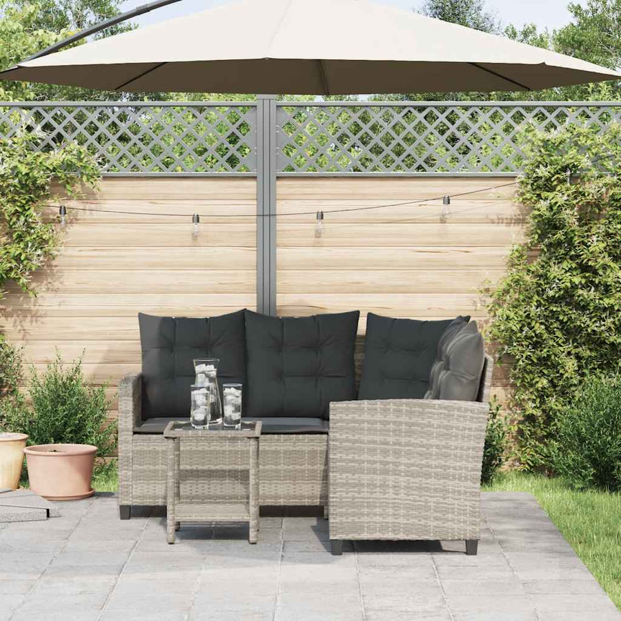 Tuinbank Met Tafel En Kussens L-Vormig Poly Rattan Lichtgrijs