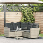 Loungebank L-vormig poly rattan lichtgrijs met tafel en kussens