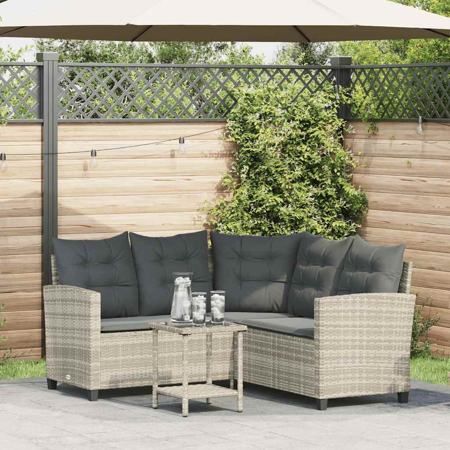 Tuinbank Met Tafel En Kussens L-Vormig Poly Rattan Lichtgrijs