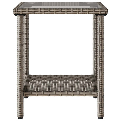 Tuinbank Met Tafel En Kussens L-Vormig Poly Rattan Grijs en blauw