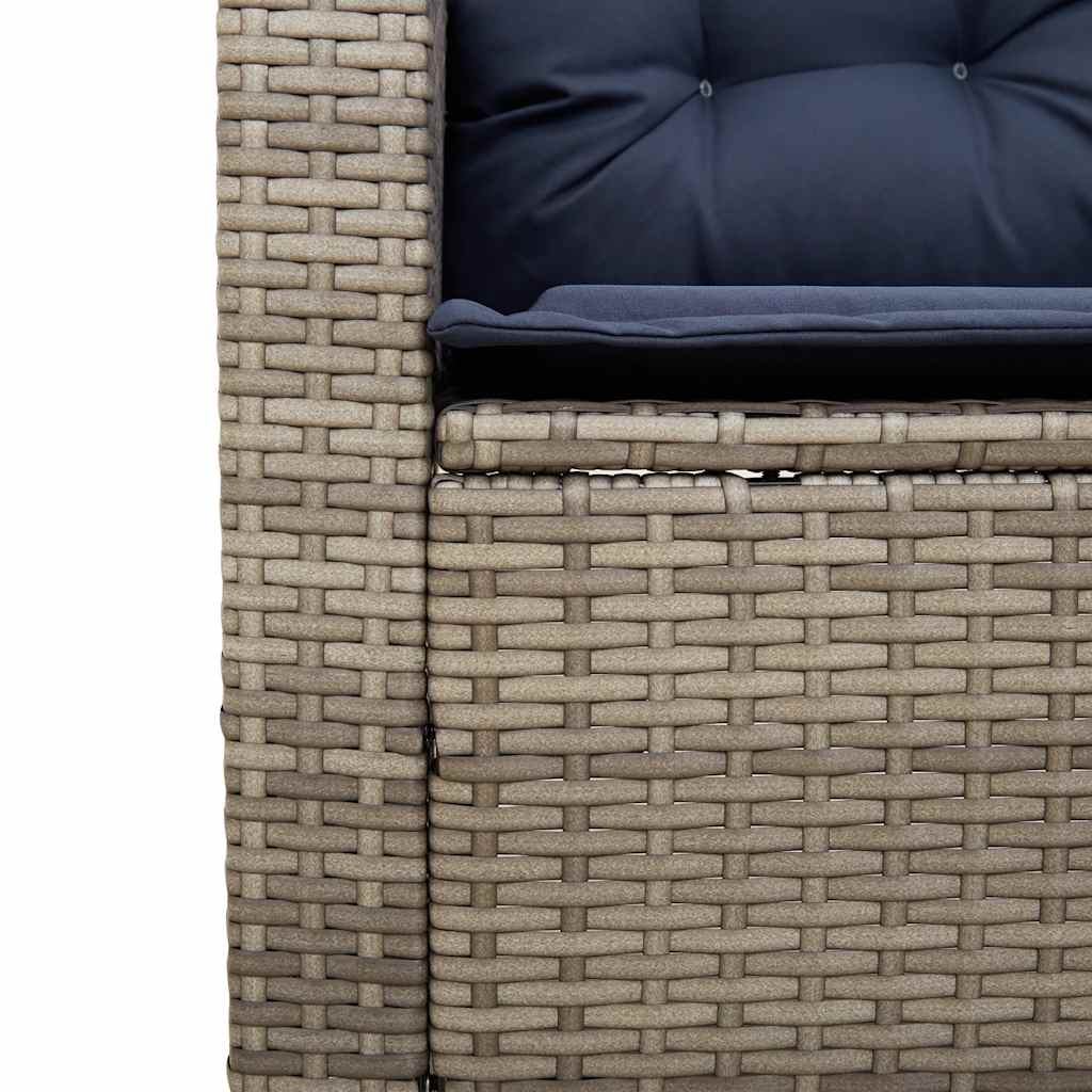 Tuinbank Met Tafel En Kussens L-Vormig Poly Rattan Grijs en blauw