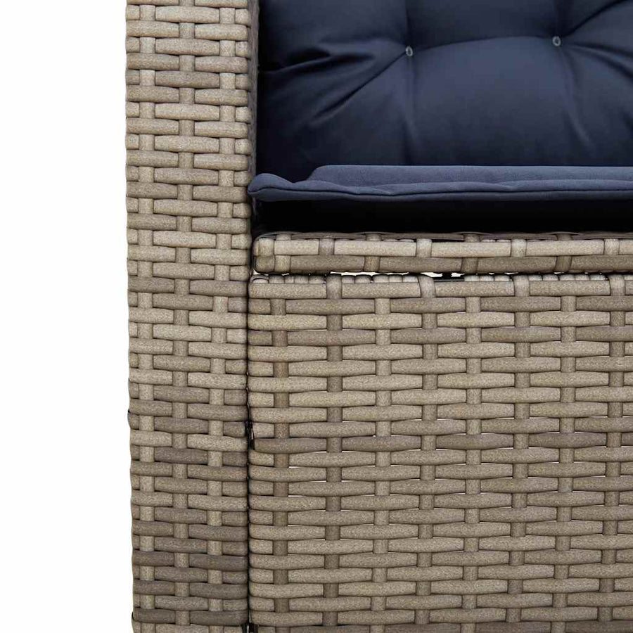 Tuinbank Met Tafel En Kussens L-Vormig Poly Rattan Grijs en blauw