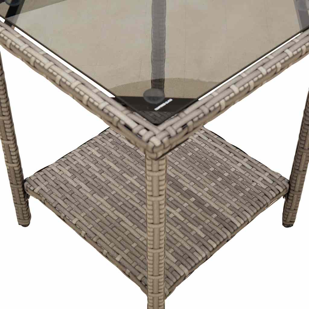 Tuinbank Met Tafel En Kussens L-Vormig Poly Rattan Grijs en blauw