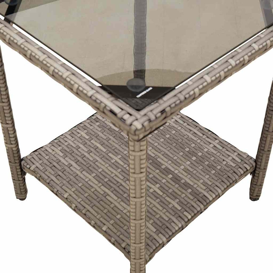 Tuinbank Met Tafel En Kussens L-Vormig Poly Rattan Grijs en blauw