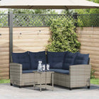 L-vormige tuinbank met tafel en kussens poly rattan grijs