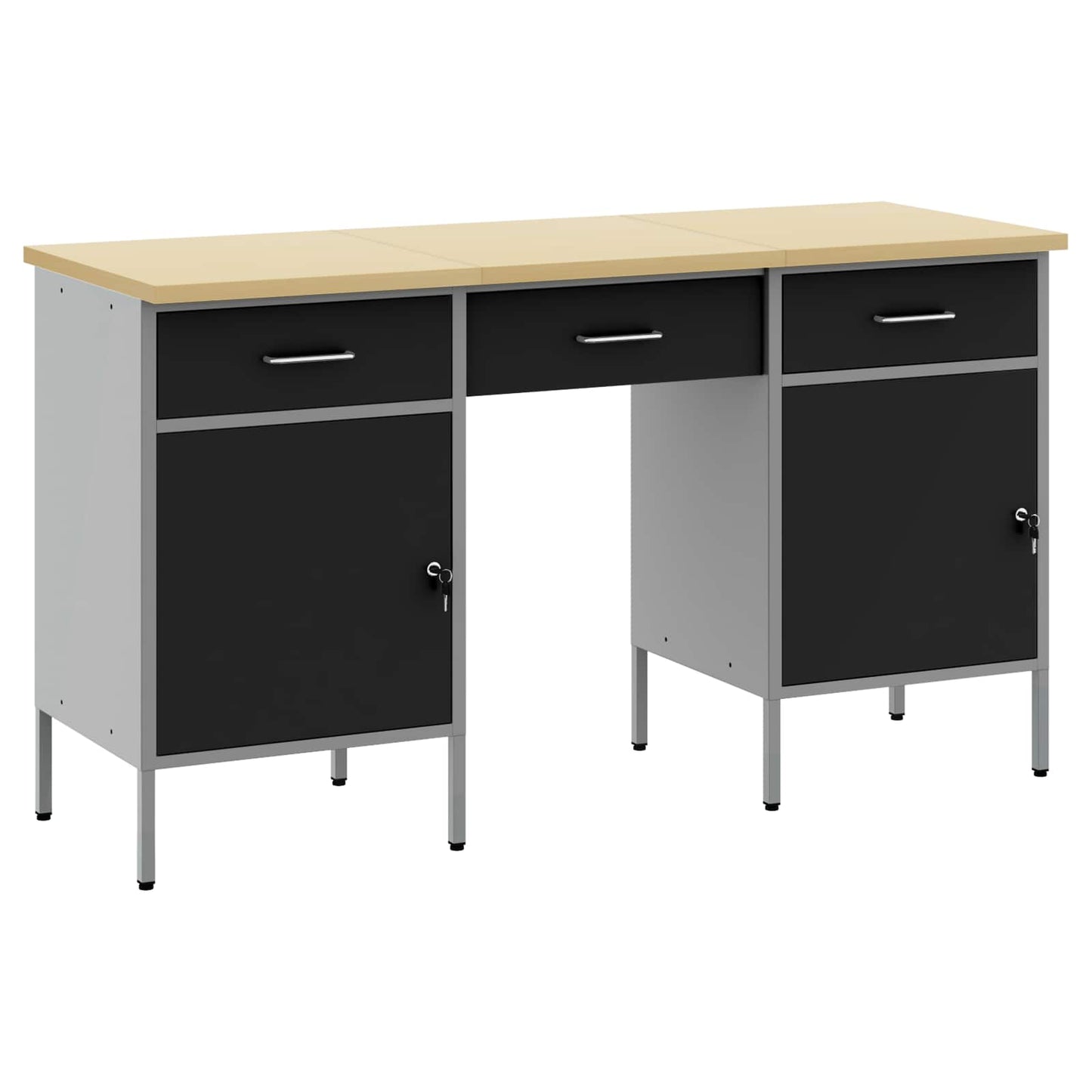 Werk kast met lade 3 pcs Zwart Engineered hout en staal