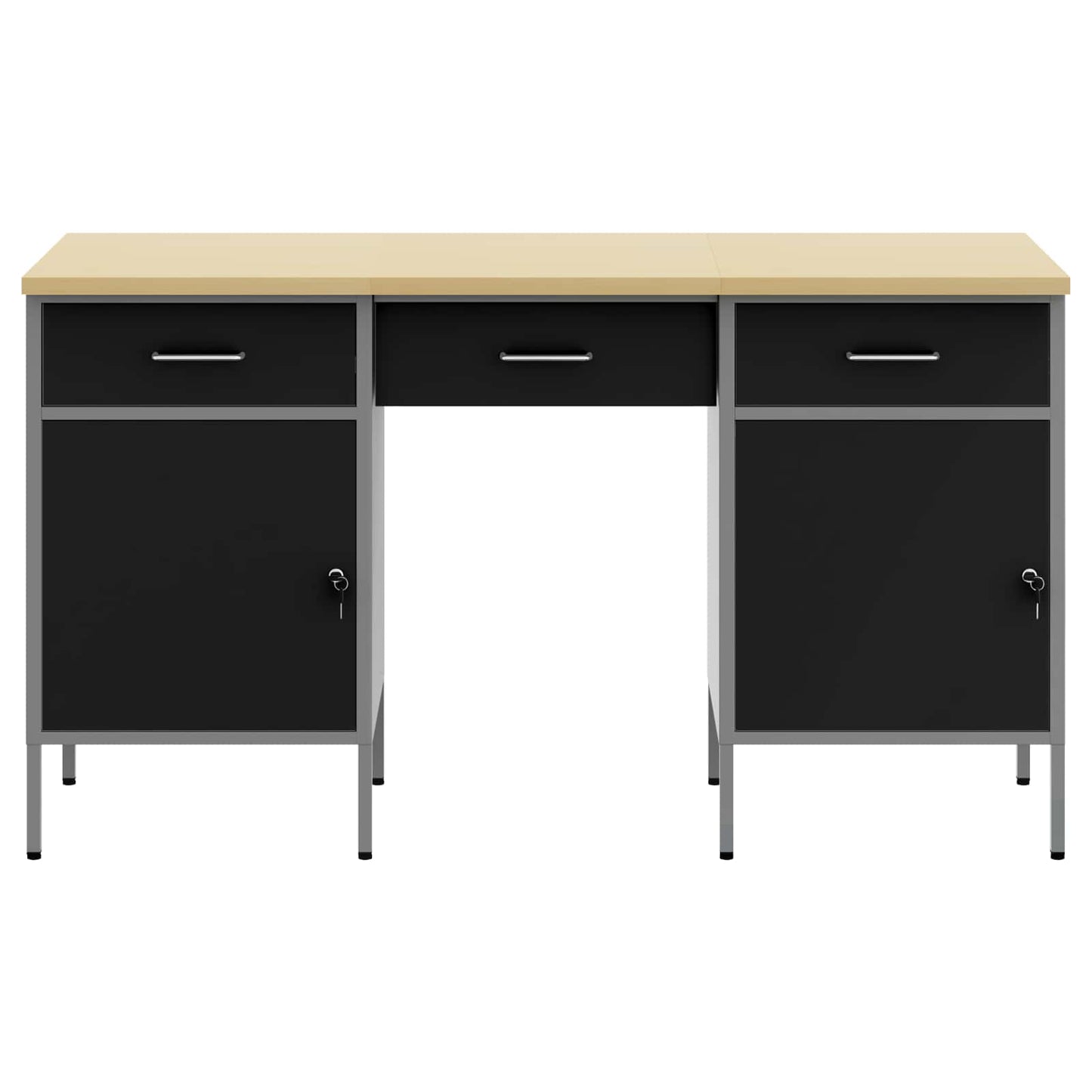 Werk kast met lade 3 pcs Zwart Engineered hout en staal