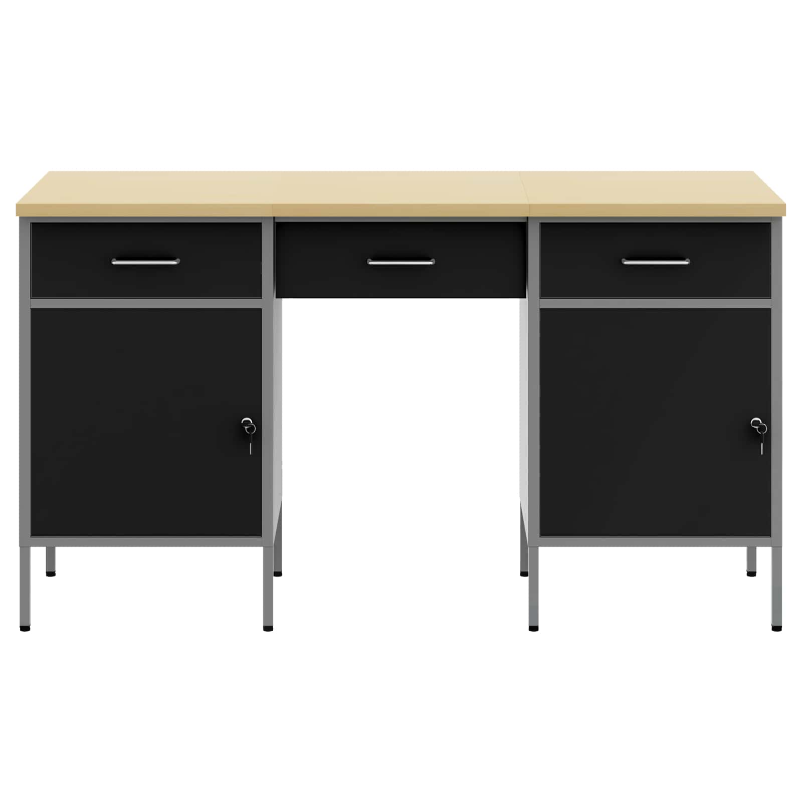 Werk kast met lade 3 pcs Zwart Engineered hout en staal