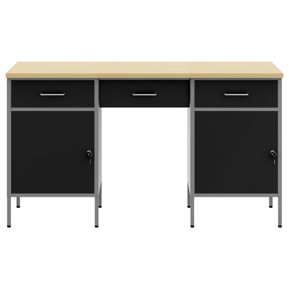 Werk kast met lade 3 pcs Zwart Engineered hout en staal