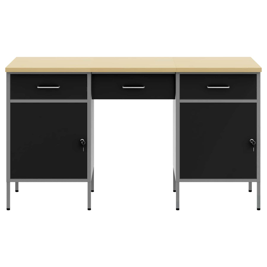 Werk kast met lade 3 pcs Zwart Engineered hout en staal