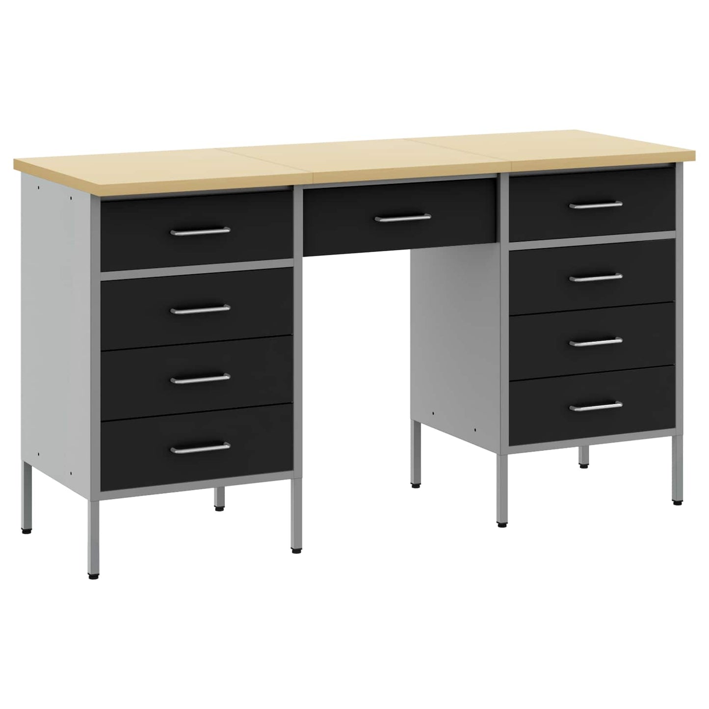 Werk kast met lade 3 pcs Zwart Engineered hout en staal
