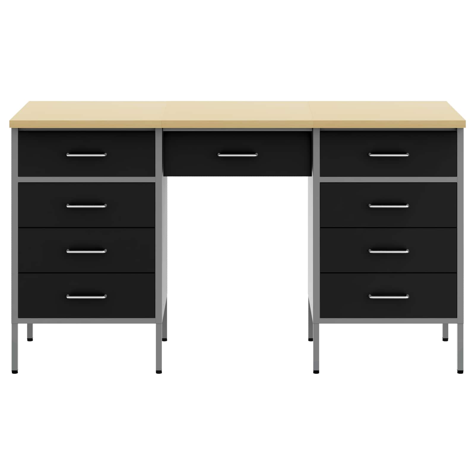 Werk kast met lade 3 pcs Zwart Engineered hout en staal