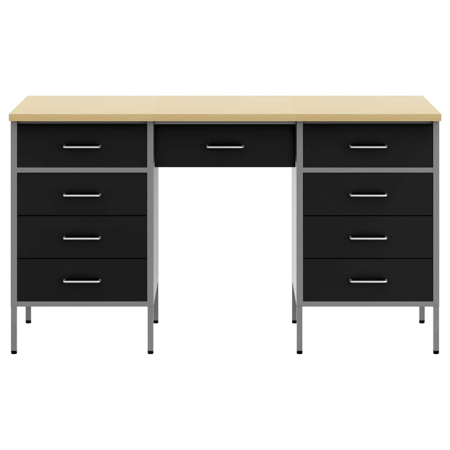 Werk kast met lade 3 pcs Zwart Engineered hout en staal