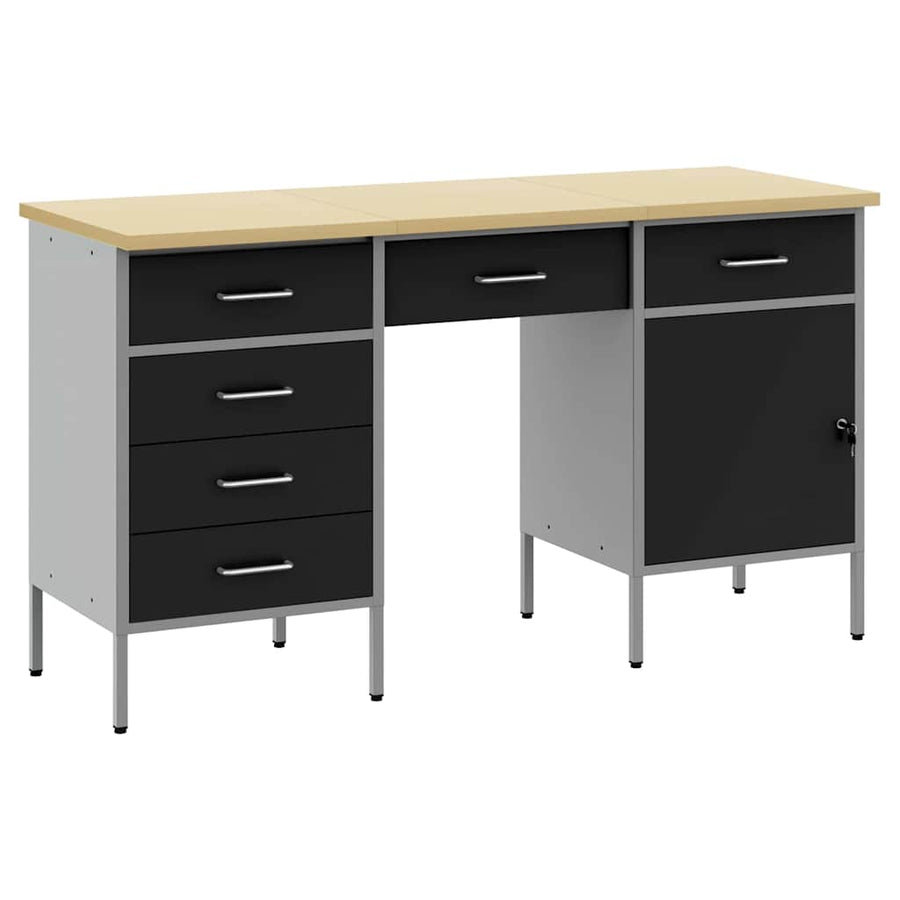 Werk kast met lade 3 pcs Zwart Engineered hout en staal