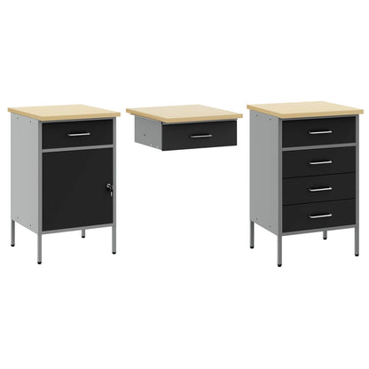 Werk kast met lade 3 pcs Zwart Engineered hout en staal