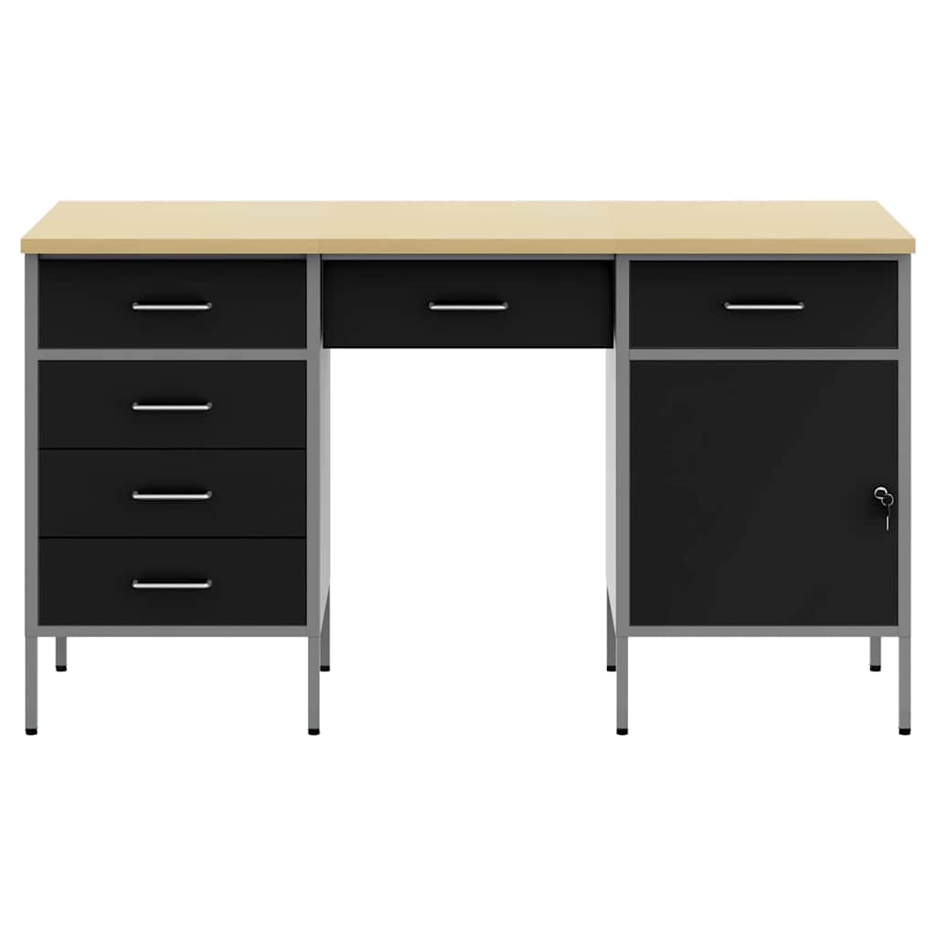 Werk kast met lade 3 pcs Zwart Engineered hout en staal