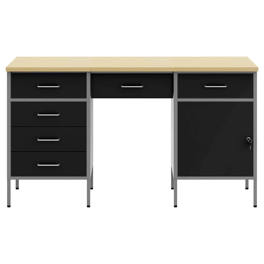 Werk kast met lade 3 pcs Zwart Engineered hout en staal