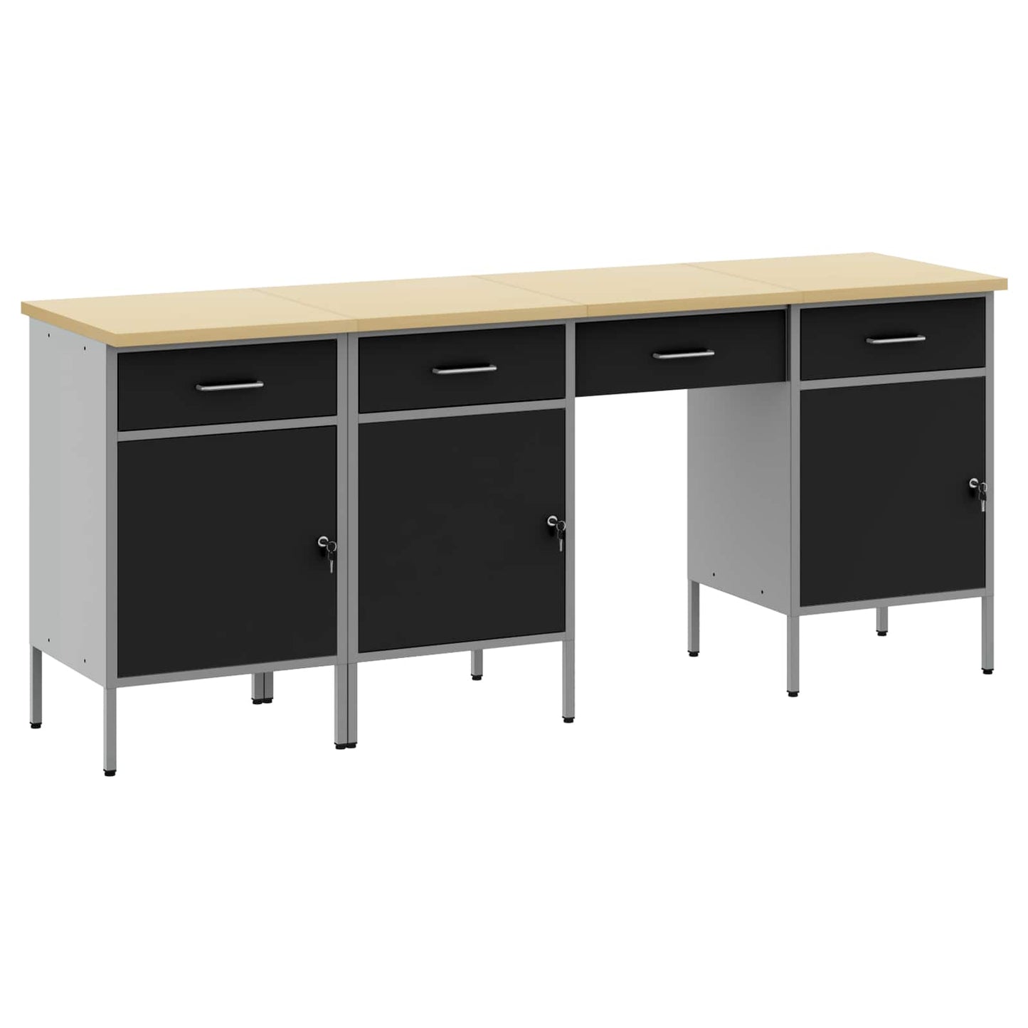 Werk kast met lade 4 pcs Zwart Engineered hout en staal