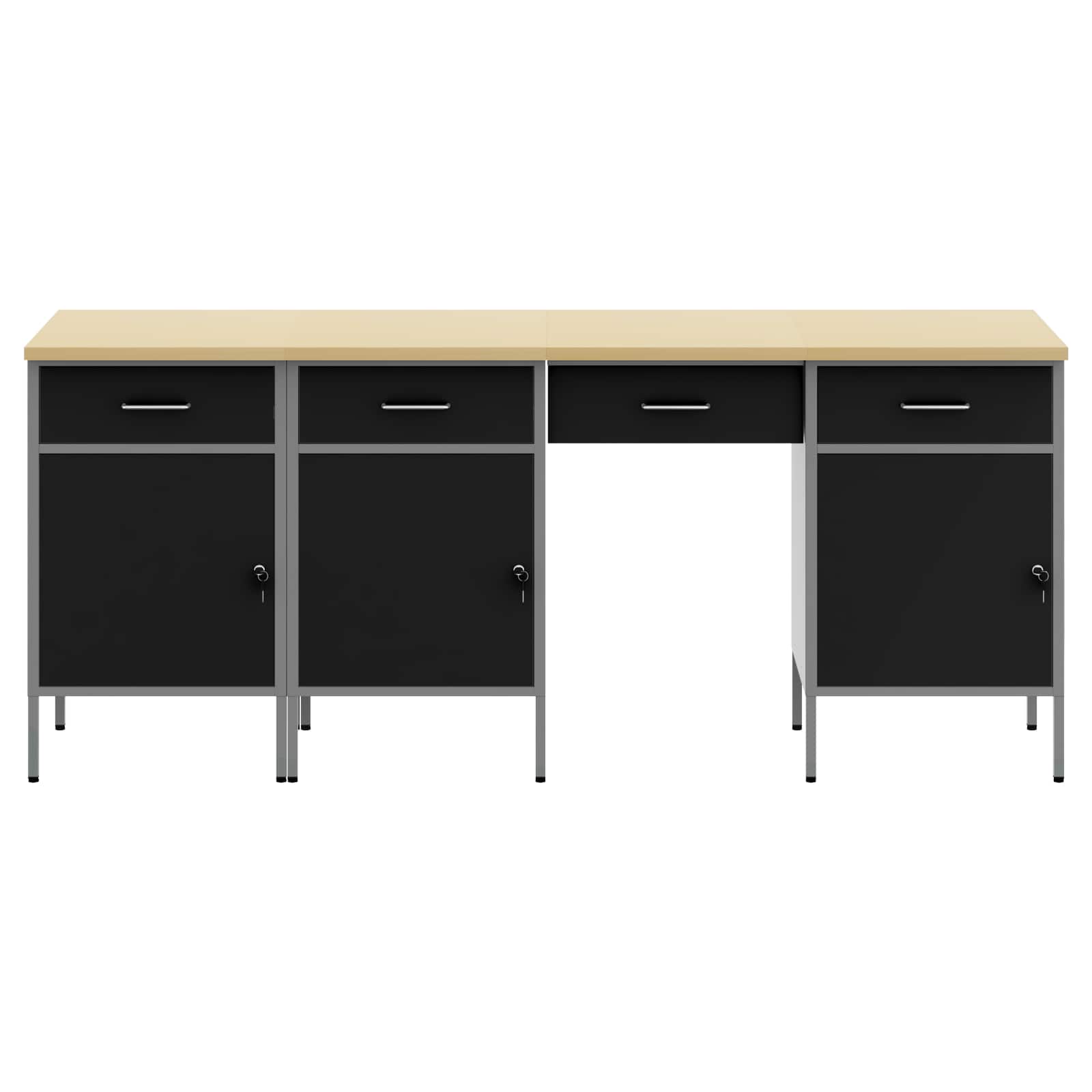 Werk kast met lade 4 pcs Zwart Engineered hout en staal