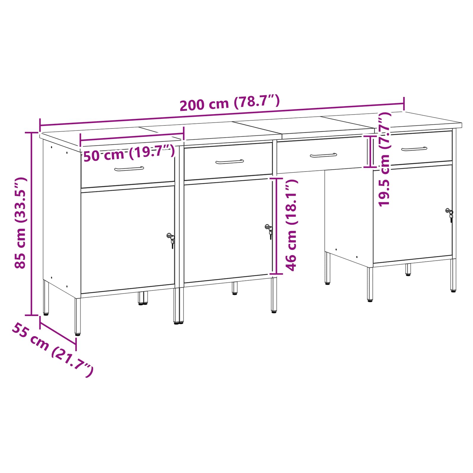 Werk kast met lade 4 pcs Zwart Engineered hout en staal