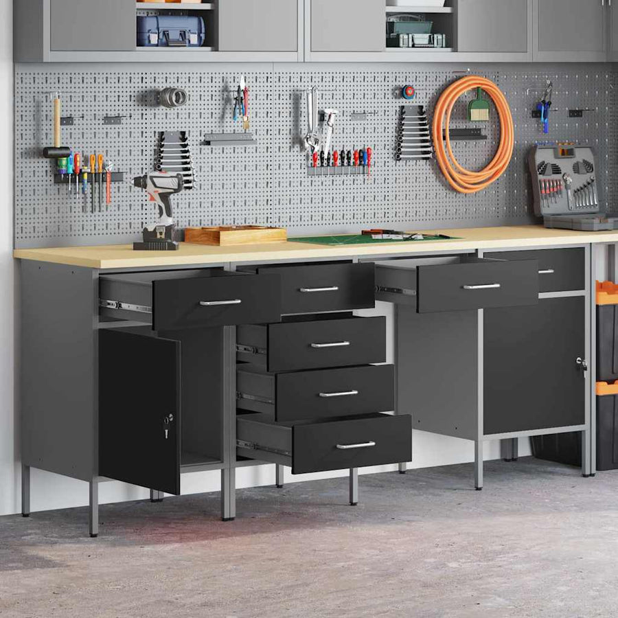 Werk kast met lade 4 pcs Zwart Engineered hout en staal
