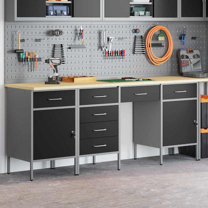 Werk kast met lade 4 pcs Zwart Engineered hout en staal
