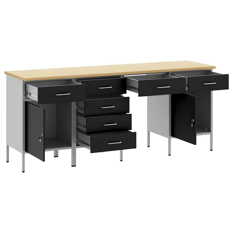 Werk kast met lade 4 pcs Zwart Engineered hout en staal