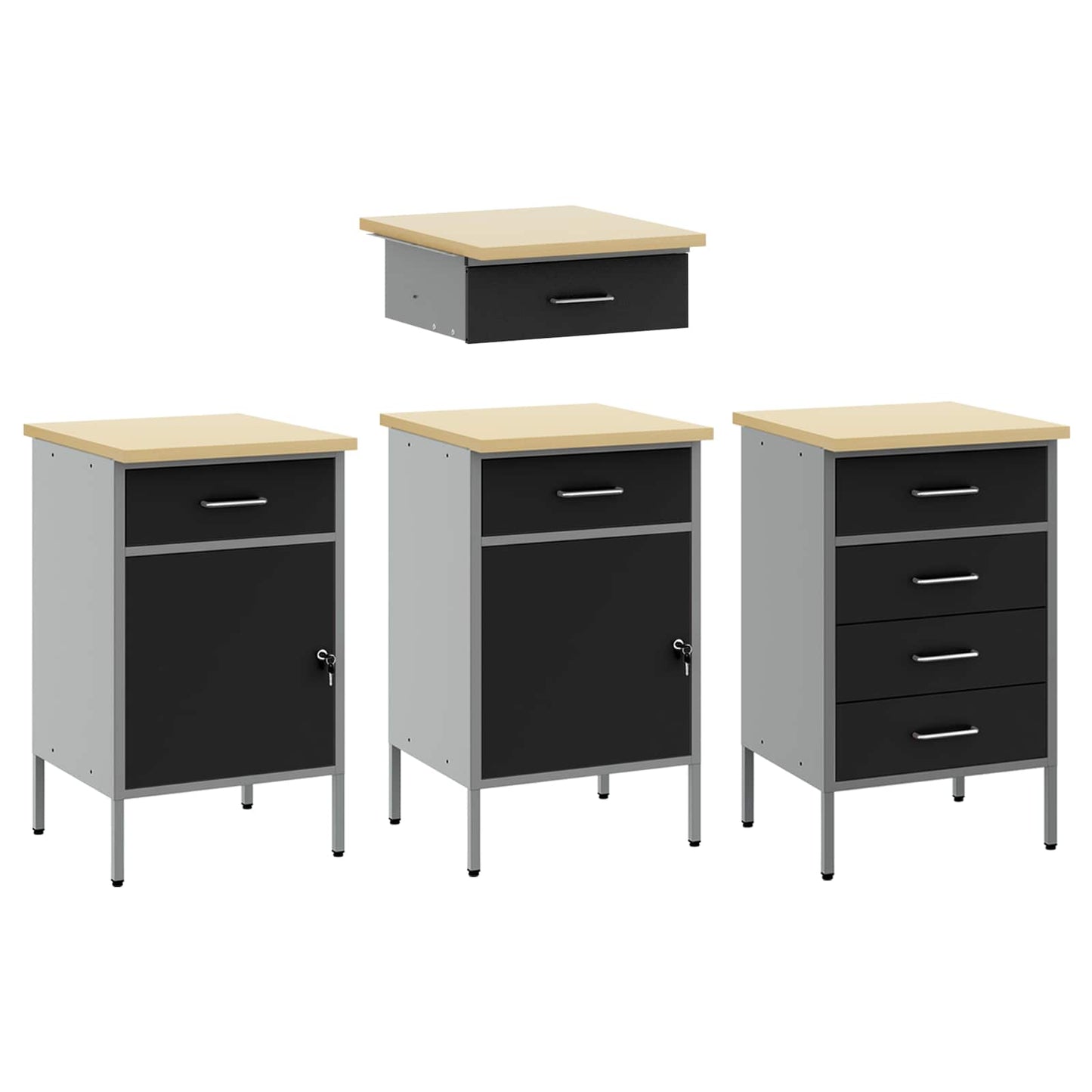 Werk kast met lade 4 pcs Zwart Engineered hout en staal