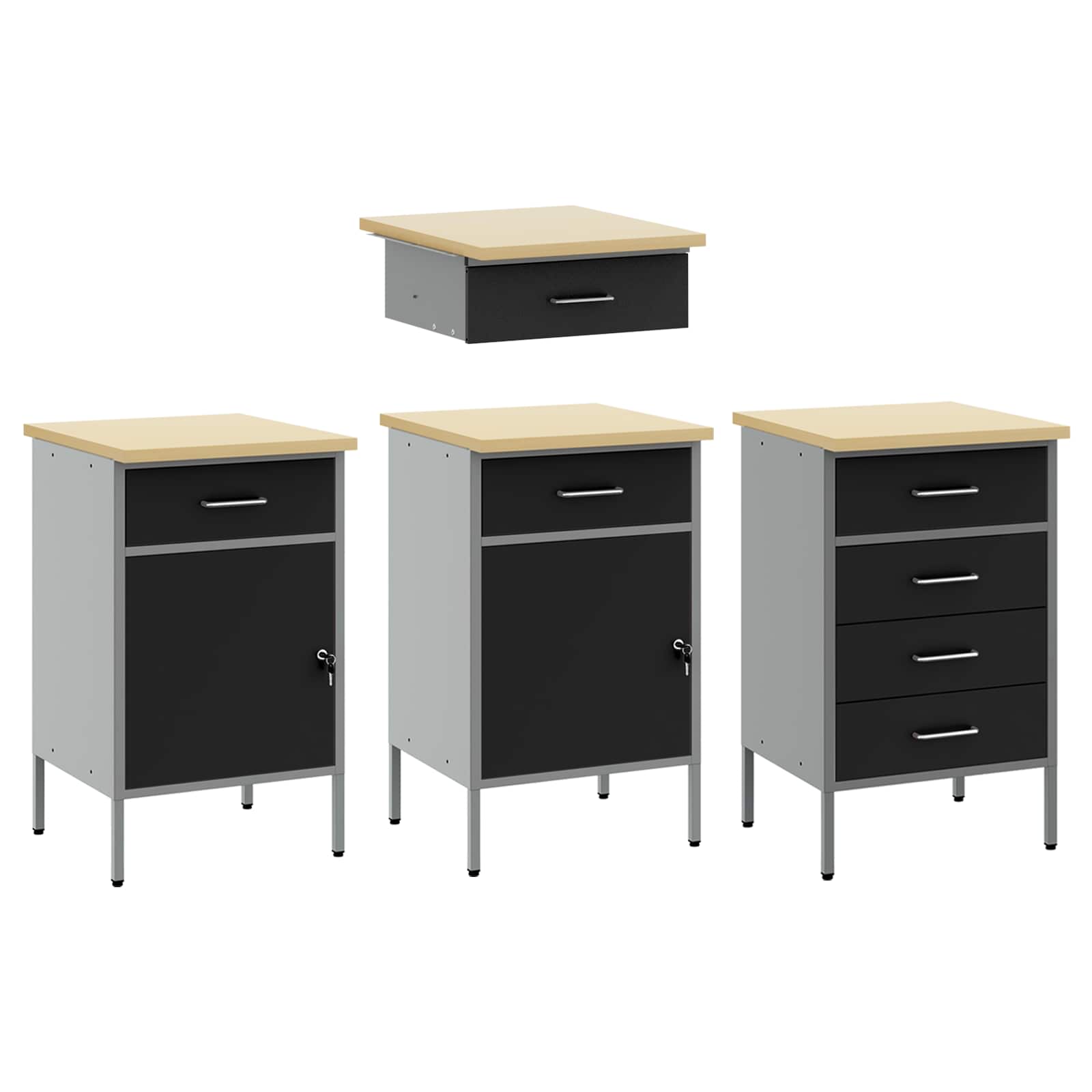 Werk kast met lade 4 pcs Zwart Engineered hout en staal