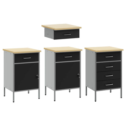 Werk kast met lade 4 pcs Zwart Engineered hout en staal