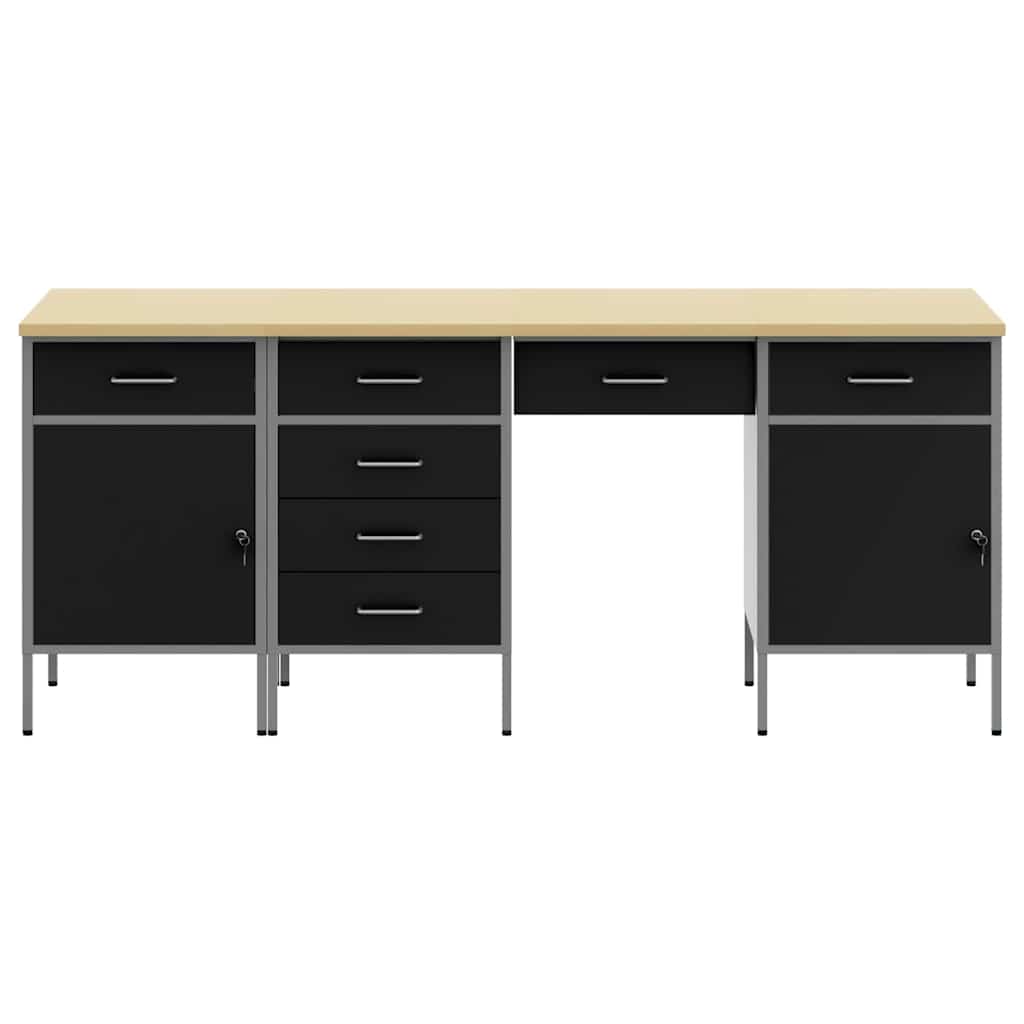 Werk kast met lade 4 pcs Zwart Engineered hout en staal