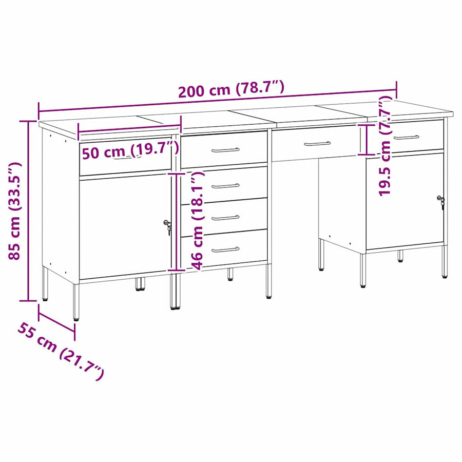 Werk kast met lade 4 pcs Zwart Engineered hout en staal