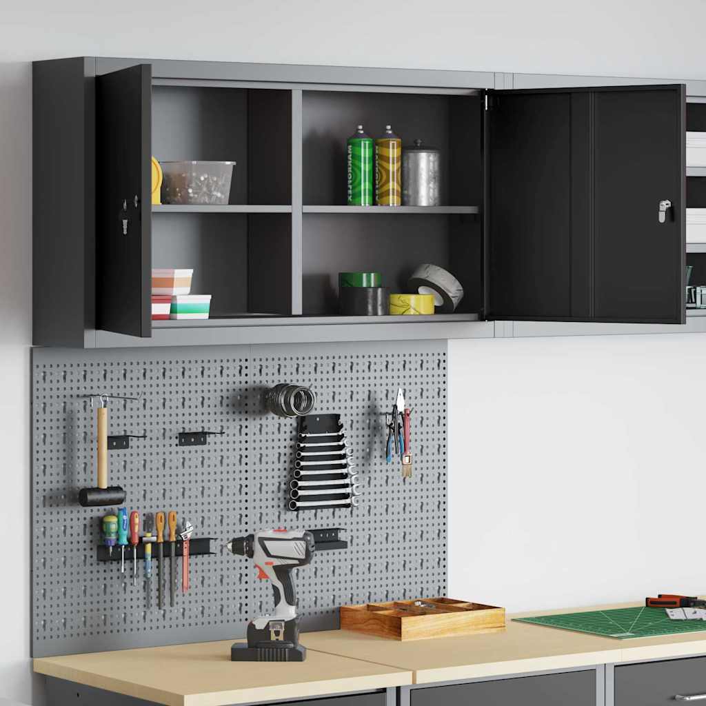 Gereedschapskast set met plank 3 pcs Zwart Gepoedercoat staal