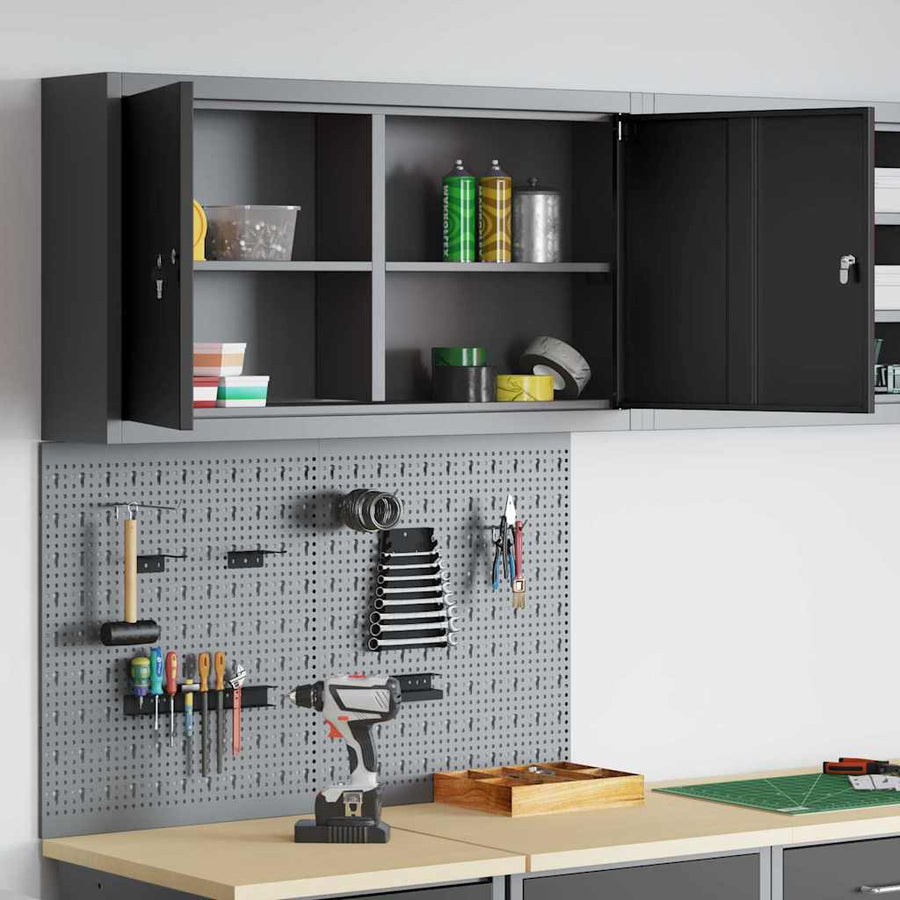 Gereedschapskast set met plank 3 pcs Zwart Gepoedercoat staal